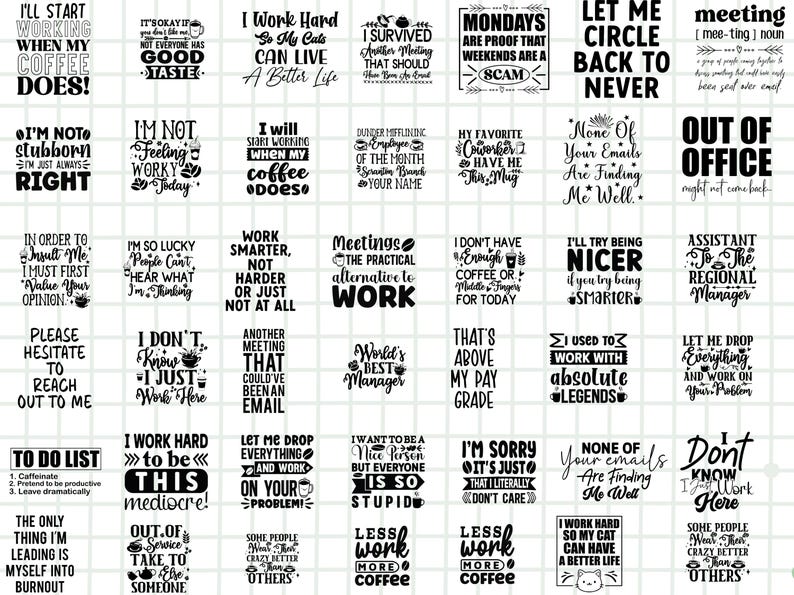 Funny Office Quotes PNG Bundle: Sarcastic Work Designs (digital ...