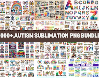 Pacote de imagens para camisetas com estampas para sublimação sobre conscientização do autismo (PNG)