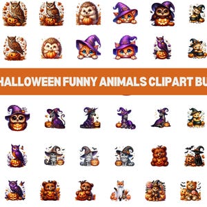 Halloween Funny Animals Clipart Bundle, Spooky Witch Animals (Digital download)