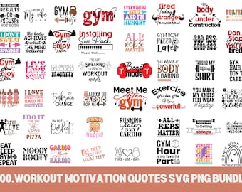 200+ Workout Motivation Quotes, Gym SVG PNG Bundle