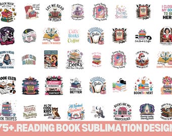 Bundel met sublimatieontwerpen voor het lezen van boeken: boekenliefhebber, png (digitale download)