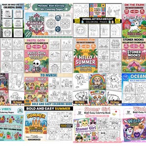 May include: A collection of coloring books with various themes, including "Magic Jar," "Mandala," "Wedding," "Pastel Goth," "Summer Fun," "Stoner Nooks," "Moments," "Nurse," "Puppy Life," "Ocean Scene," "Spring Vibes," "Summer," "Stoner Girl," and "Witch Stuff."