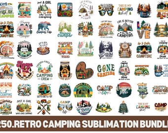 Retro Camping PNG Clipart Bundle, Family Vacation Designs (Commercial Use)