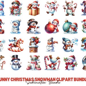 Funny Christmas Snowman Clipart Bundle,  Clipart, Merry Christmas Snowman Bundle Clipart, Festive PNG,