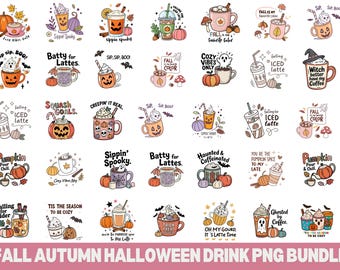 Fall Halloween Drink PNG Bundle: Pumpkin Spice Latte Clipart (Digital Download
