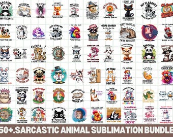Sarcastic Animal PNG Bundle: Funny Quotes for T-shirts (Digital Download)