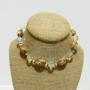 Collier ras de cou MCM Lisner AB vintage avec perles de cristal L17"