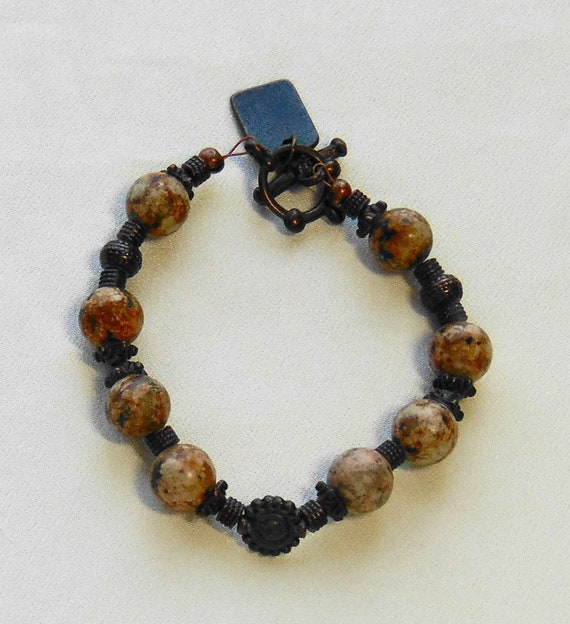 Artisan Brown Agate Stone Oxidized Metal Bracelet