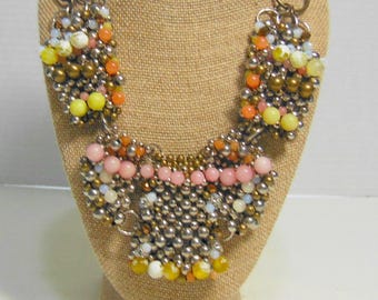 Vintage Anthropologie Pam Hiran Necklace:  Drop Bib - Statement - Brutalist - Art Glass Beads