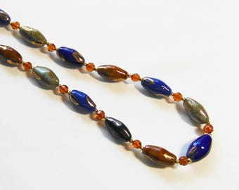 Vintage Multicolor Ceramic/Mixed Bead Necklace:  Boho - Tribal - L24"