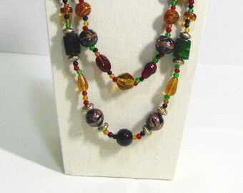 Artisan Handmade Venetian Glass/Mixed Bead Necklace - Boho - Tribal Style - Multiple Strand