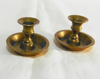 Vintage 2 Pair Brass Chamberstick Small Candle Holders - Traditional Decor