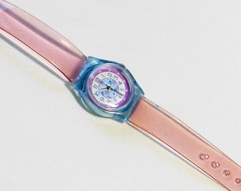 Vintage #811 Mattel Japan Barbie Watch L8.25", Works New Battery, Pink Blue Plastic
