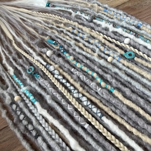 Gray White Ash Blonde Dreadlock Extensions, Braids & Beads | SE/DE Faux Locs | Crochet Synthetic Dreads | Festival, Viking, Cosplay Hair