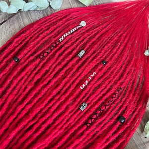 Crochet Synthetic Dreads. Handmade Dreadlock Extensions. Red SE/DE Faux Locs. Single or Double Ended. Viking Boho Festival Hair.