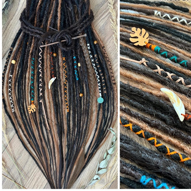 String Dreadlocks Crochet Synthetic Dreads: Brown & Black Faux Locs, Viking Boho Hair - Etsy