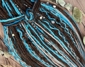 Extensiones de rastas sintéticas onduladas marrones y azules – Extensiones de rastas de ganchillo estilo boho