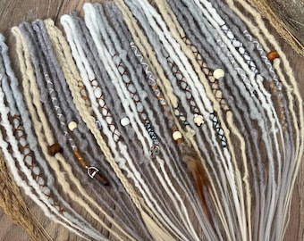 Gray, White, Ash Blonde Crochet Dreadlock Extensions: Synthetic Dreads with Beads