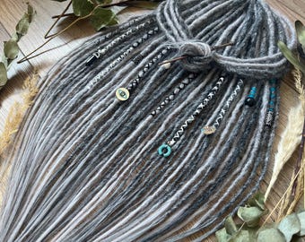 Beaded Gray Dreadlock Extensions: Synthetic Crochet Dreads, Viking Festival Hair