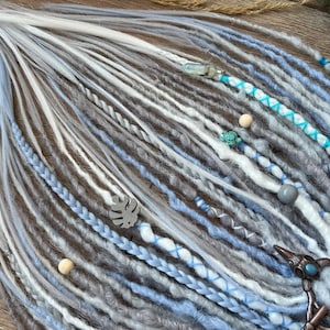 Gray White Purple Blue Dreadlock Extensions, Braids & Beads | SE/DE Faux Locs | Crochet Synthetic Dreads | Festival, Viking, Cosplay Hair