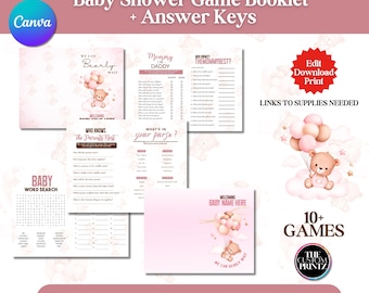 We Can Bearly Wait Baby Shower Game Booklet Template  | Teddy Bear Baby Shower Games | Editable Canva Template