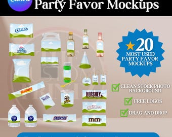 Canva Party Favor Mockup Bundle | Chip Bag, Water Bottle (Instant Download)