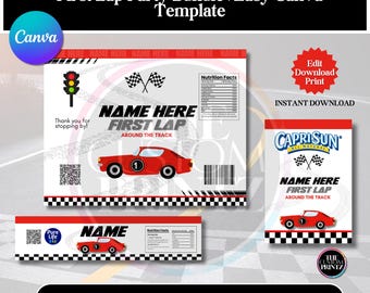 First Lap Party Bundle | Racing Birthday Party Favor Templates | Easy Canva Editable | Instant Download