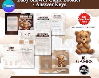 We Can Bearly Wait Baby Shower Game Booklet Template | Bear Baby Shower Games Bundle | Editable in Canva | Baby Shower | Instant Download