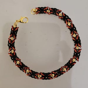 Handmade Byzantine Chainmaille Bracelet in Black, Red and Gold