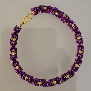 Handmade Purple & Gold Byzantine Chainmaille Bracelet