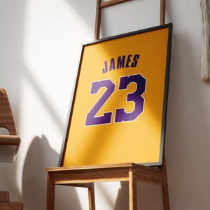Lebron James No. 23 Lakers Jersey Digital Poster, Printable Basketball Wall Art, Minimalist NBA Print, Sports Gift for Fans