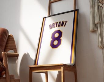 Kobe Bryant No. 8 Lakers Jersey Digital Poster, Printable Basketball Wall Art, Minimalist NBA Print, Sports Gift for Fans