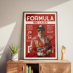 Niki Lauda Formel 1 Poster, Ferrari F1 Digitale Wandkunst, Modernes Renndekor für Motorsportfans