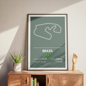 Formel 1 Brasilien Strecke Poster, F1 Brasilien Grandprix Wandkunst, modernes Renndekor für Motorsportfans