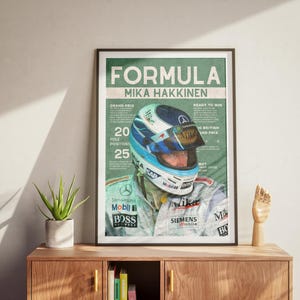 Mika Häkkinen Formula 1 Poster, McLaren F1 Digital Wall Art, Modern Racing Decor for Motorsport Fans