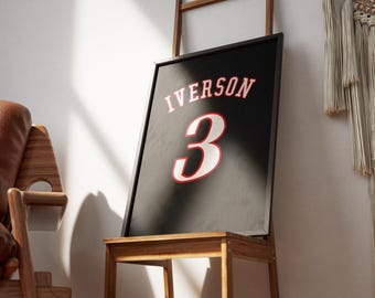 Allen Iverson No. 3 76ers Jersey Digital Poster, Printable Basketball Wall Art, Minimalist NBA Print, Sports Gift for Fans