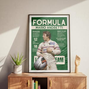 Mario Andretti Formula 1 Poster, Lotus F1 Digital Wall Art, Modern Racing Decor for Motorsport Fans