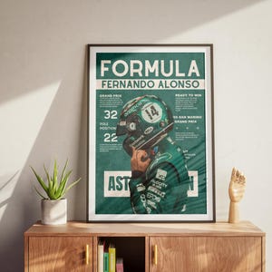 Fernando Alonso Formula 1 Poster, Aston Martin F1 Digital Wall Art, Modern Racing Decor for Motorsport Fans