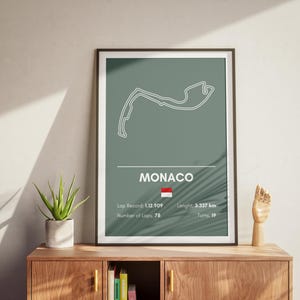 Formel 1 Monaco Track Poster, F1 Monaco Grandprix Wandkunst, modernes Renndekor für Motorsportfans