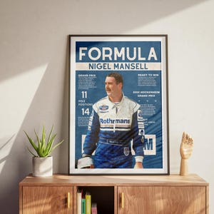 Nigel Mansell Formel 1 Poster, Ferrari F1 Digitale Wandkunst, modernes Renndekor für Motorsportfans