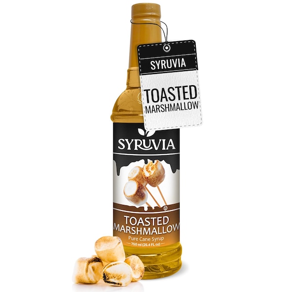Jarabe de café Syruvia sabor malvavisco tostado, 750 ml (25.4 fl oz), jarabe saborizante de café premium.