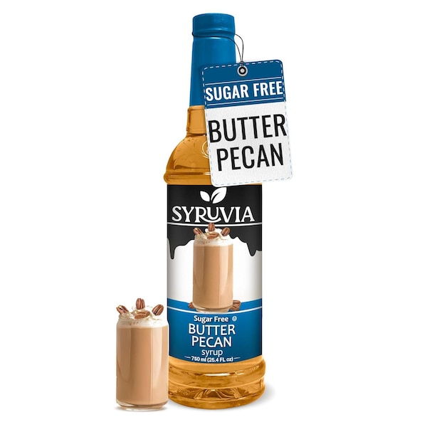Jarabe de nuez con mantequilla sin azúcar Syruvia para café, 750 ml (25.4 fl oz), jarabe saborizante de café premium.