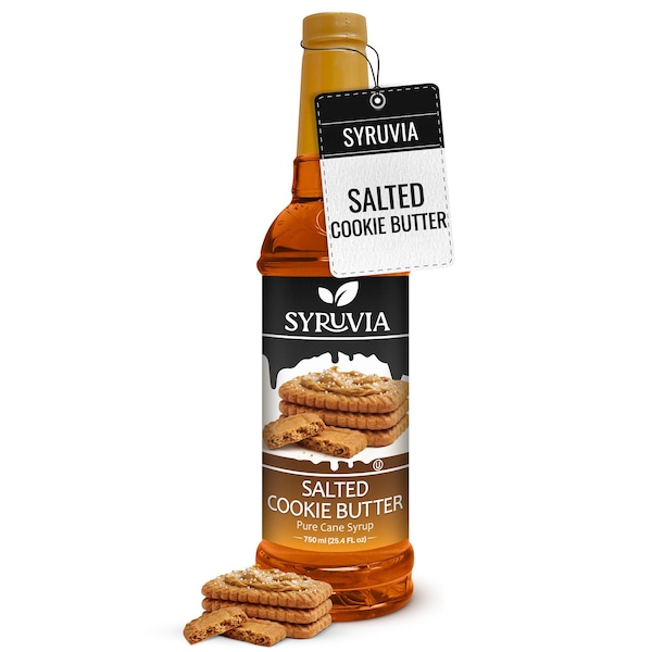Jarabe de mantequilla de galleta salada Syruvia para café, 750 ml (25.4 fl oz), jarabe aromatizante premium.