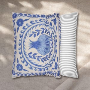 Ottoman Uzbek Blue Pomegranate Pillow Cover - Turkic Mediterranean Throw Pillow, Boho Cushion, Greek Coastal Home Decor image 3