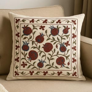 Pomegranate Print Pillow Cover - Cream & Maroon