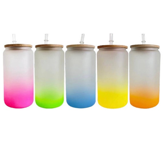 20 oz | Sublimation Frosted Gradient Color Can Glass w/ Bamboo Lid & Straw