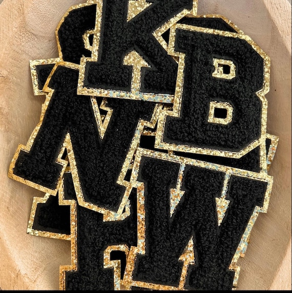 6 PCS Chenille Letter Patches, Pink Gold Letter Patch, Glitter Patches,  Embroidered Letters Patches, Varsity Chenille Iron on Letters Bulk for Hats