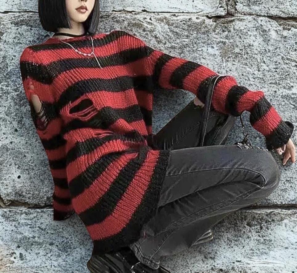 Grunge Distressed Sweater Grunge Destroyed Knit Sweater Gothic