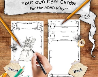 Completa y dibuja tus propias cartas de objetos mágicos DnD (Descarga instantánea en PDF)