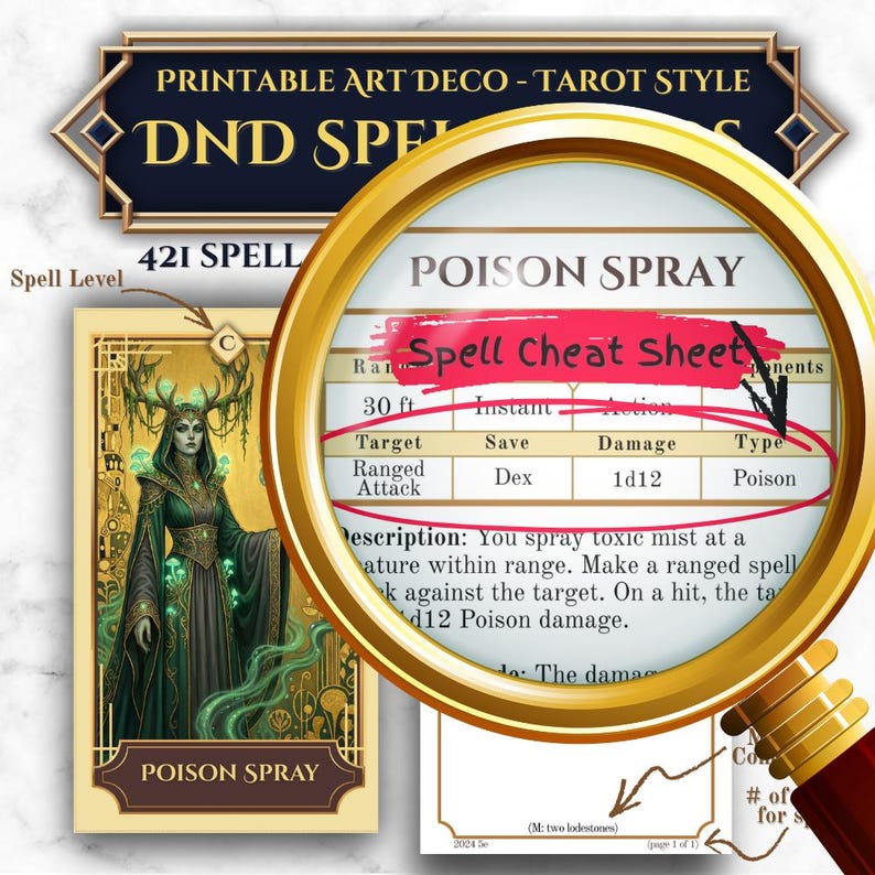 Spell Styl Dnd Spell Cards Printable PDF — 421 Spells / All Classes (tarot Style ...